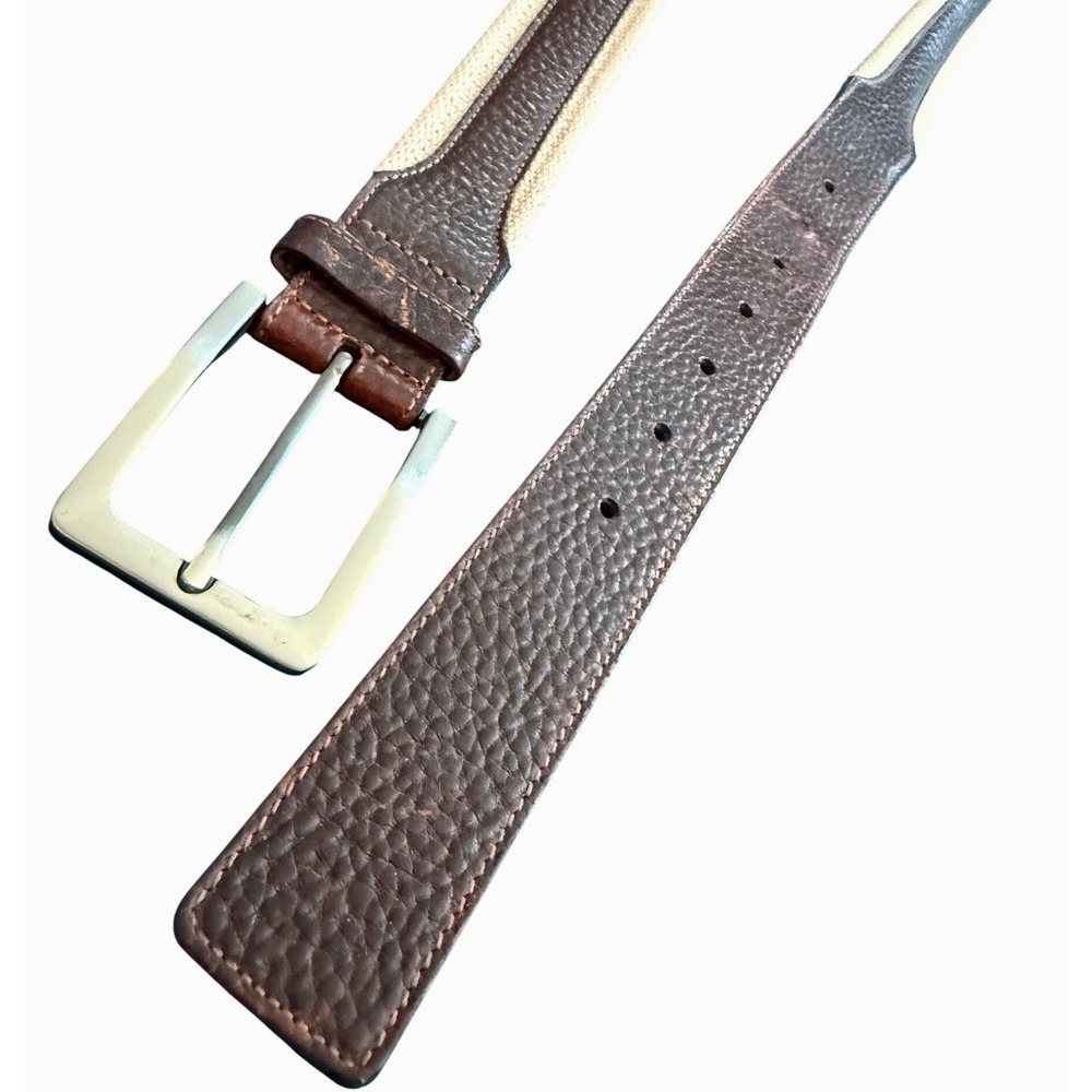 Perry Ellis Portfolio Mens Brown Leather Canvas Belt 38 DP86003